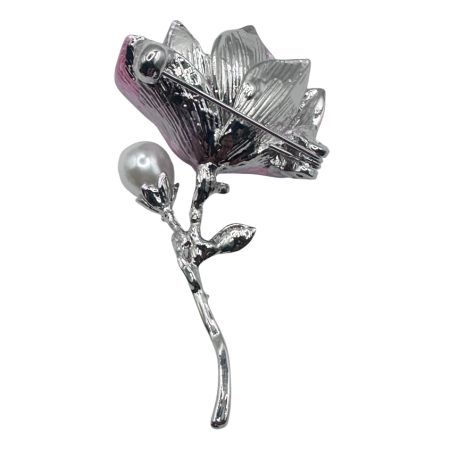 Broșă elegantă floare roz cu perlă decorativă [1]