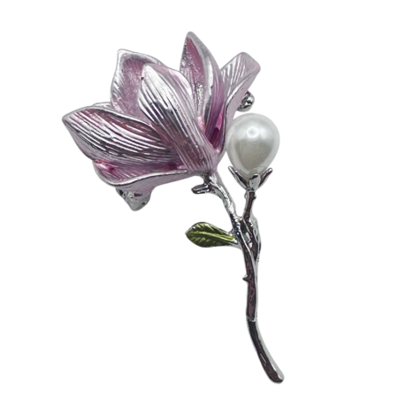 Brose - Broșă elegantă floare roz cu perlă decorativă