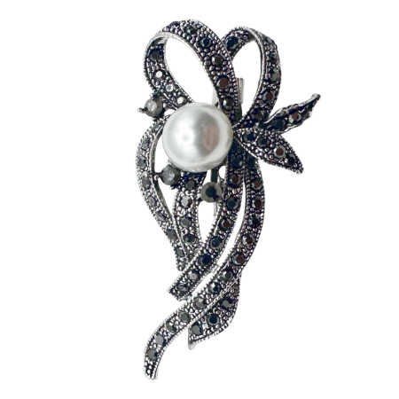 Brose - Brosa fundita vintage MARGARET argintie cu perla si strasuri