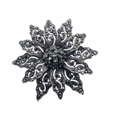 Brose & Pandantive - Brosa eleganta vintage - Floare argintie cu cristale negre