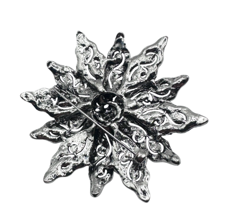 Brosa eleganta vintage - Floare argintie cu cristale negre [1]