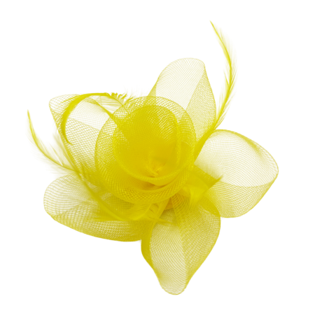 Brose - Fascinator & Brosa eleganta cu pene galben LUCINDA - Accesoriu rafinat