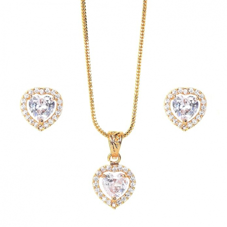 Coliere - Set Colier cu Cercei zirconiu HEART, Auriu
