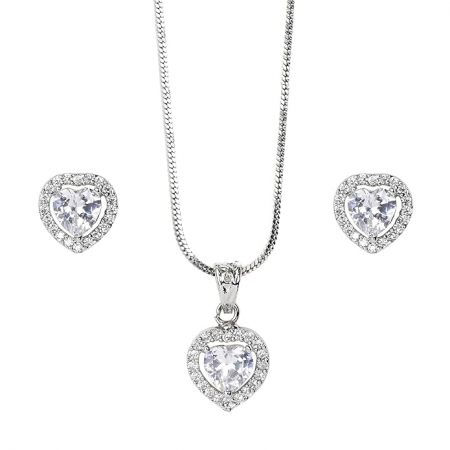 Coliere - Set Colier cu cercei zirconiu HEART, Argintiu