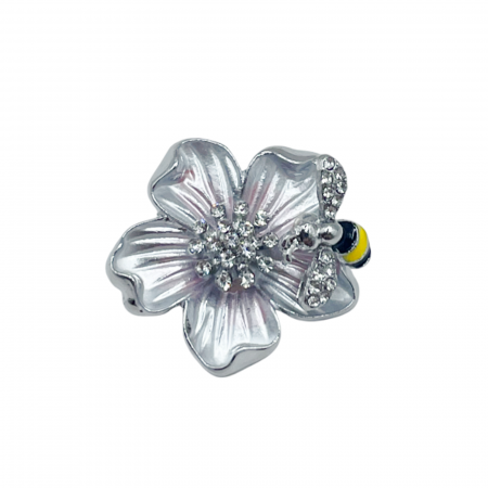 De Sezon - Brosa Floare cu strasuri LUCKY, Argintiu, 2.5cm
