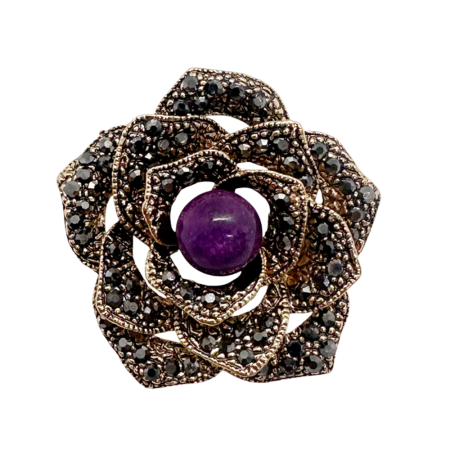 Brose & Lantisoare - Brosa vintage aurie Floare DIANA cu marcasite si ametist