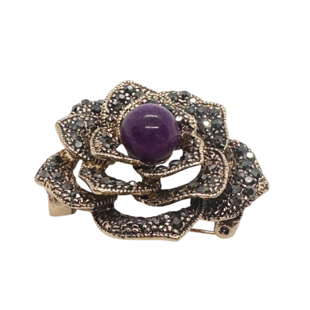 Brosa vintage aurie Floare DIANA cu marcasite si ametist [1]