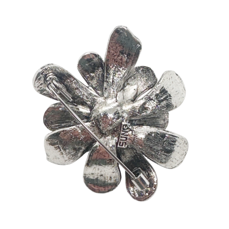 Brosa Floare GRACE argintie cu perla gri și cristale [1]