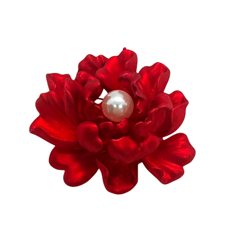 Brose & Lantisoare - Brosa Floare rosie CARDINAL cu perla