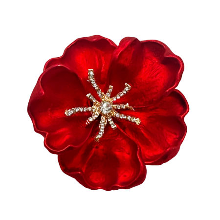 Brose & Lantisoare - Brosa Floare rosie CARDINAL cu strasuri