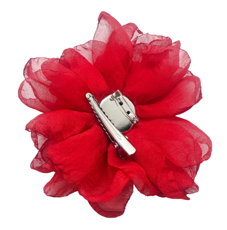 Brosa Floare rosie din voal VINTAGE BLOOM, Cu clips pentru par [1]