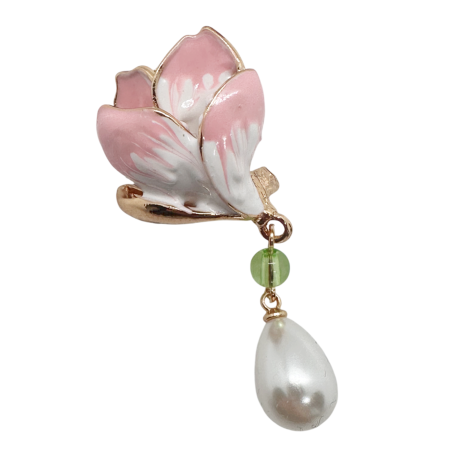 Brose & Lantisoare - Brosa Floare roz REINA cu perla lacrima