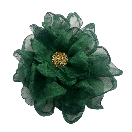 DE VARA - Brosa Floare verde din voal VINTAGE BLOOM, Cu clips pentru par