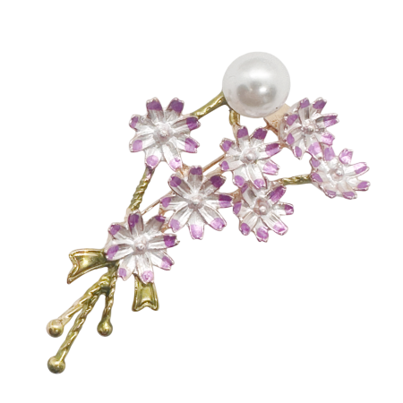 Brose & Lantisoare - Broșă Floare Roz cu Perlă Elegantă | Prăvălia cu Surprize