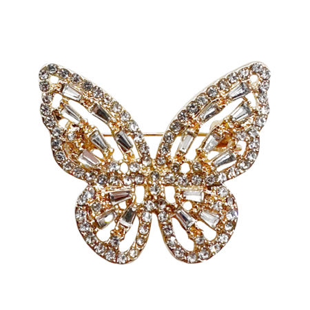 Brose & Lantisoare - Broșă elegantă fluture auriu cu cristale transparente