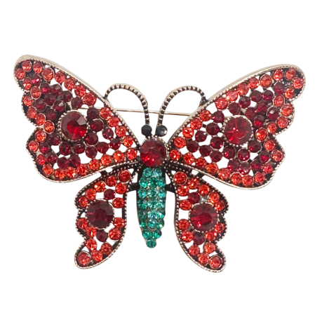 Brose & Lantisoare - Broșă fluture auriu BINDY cu cristale rosii