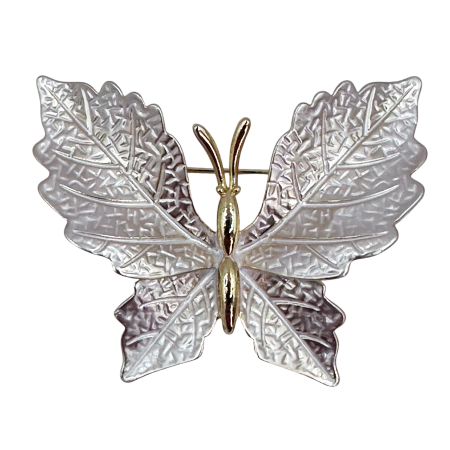 Brose & Pandantive - Brosa Fluture sampanie sidefat cu accente aurii