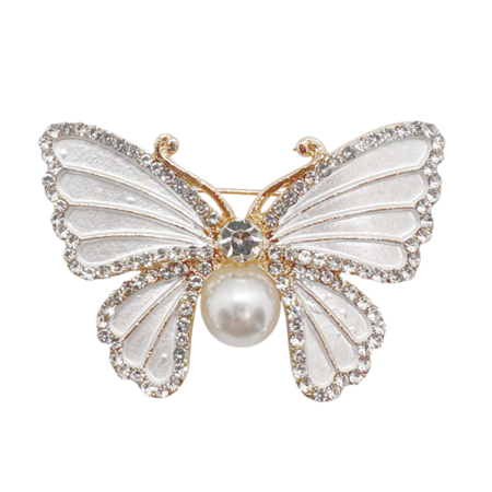Brose & Lantisoare - Broșă elegantă fluture alb sidefat cu perlă și cristale