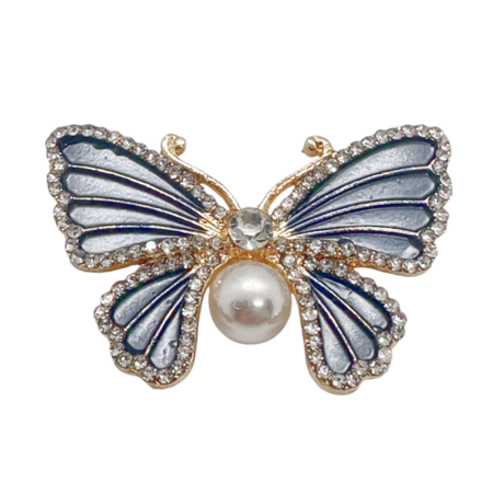 Brose & Lantisoare - Broșă elegantă aurie fluture gri sidefat cu perlă și cristale