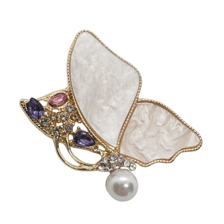 Brose & Lantisoare - Brosa Fluture cu sidef alb MARIPOSA, Auriu, 4.5 cm