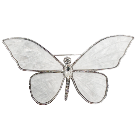 Brose & Lantisoare - Broșă eleganta fluture argintiu cu sidef alb și cristale