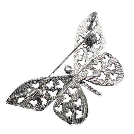 Broșă eleganta fluture argintiu cu sidef alb și cristale [1]