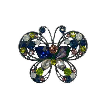 Brosa Fluture cu cristale MIRANDA, Argintiu, 6cm [1]