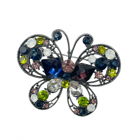 Brose & Pandantive - Brosa Fluture cu cristale MIRANDA, Argintiu, 6cm