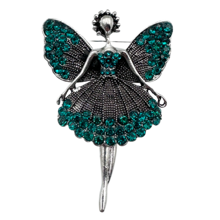 Brose & Pandantive - Brosa Inger cu Cristale Verzi EVANGELINE, Argintiu, 6 cm