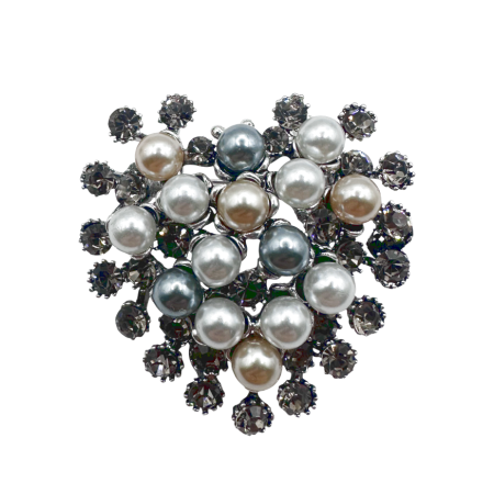 Brose - Brosa Inima argintie cu perlute si strasuri QUEEN