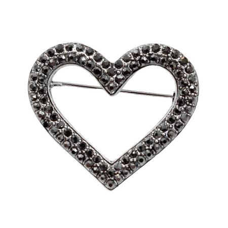 Brose & Pandantive - Brosa Inima SOPHIE argintie cu cristale negre