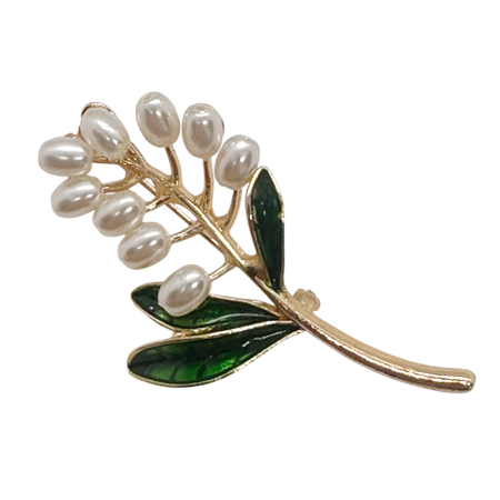 Brose & Lantisoare - Brosa Lacramioare cu frunze PEARL, 4.5 cm | Prăvălia cu Surprize