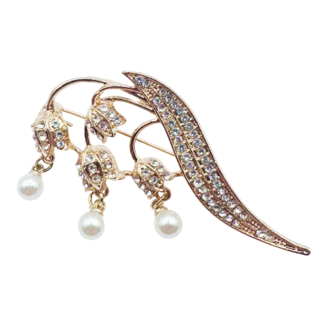 Brose - Brosa Lacramioare LILY aurie cu perlute si strasuri