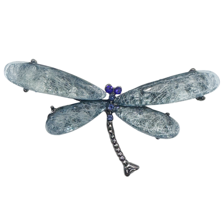 Brose & Lantisoare - Broșă Libelulă argintie cu Aripi Albastre