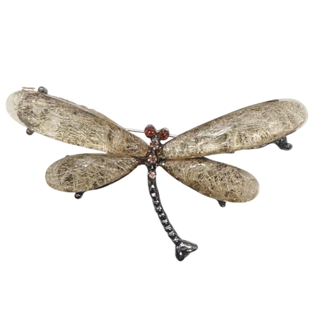 Brose & Pandantive - Broșă Libelulă argintie cu Aripi bej