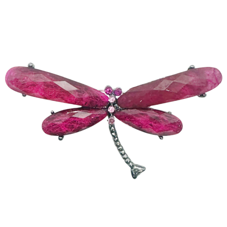 Brose & Lantisoare - Broșă Libelulă argintie cu Aripi fucsia