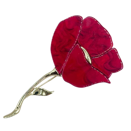 Brose & Pandantive - Broșă mac roșu cu accente aurii elegante