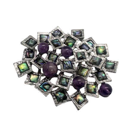 Brosa- Pandantiv argintie cu paua shell si ametist QUEEN [1]