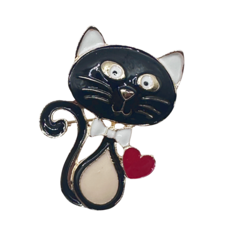 Brose & Pandantive - Brosa Pisica BERLIOZ neagra cu inimioara