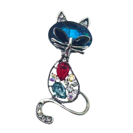 Brosa Pisica eleganta SHADOW cu pietre multicolore, 6.5 cm [6]