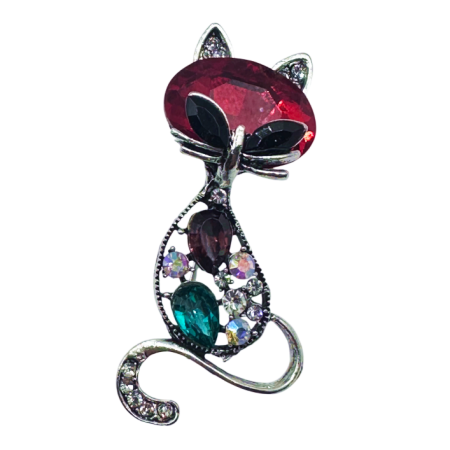 Brosa Pisica eleganta SHADOW cu pietre multicolore, 6.5 cm [5]
