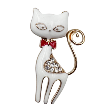 Brose & Pandantive - Broșă pisică albă cu design minimalist KYRA