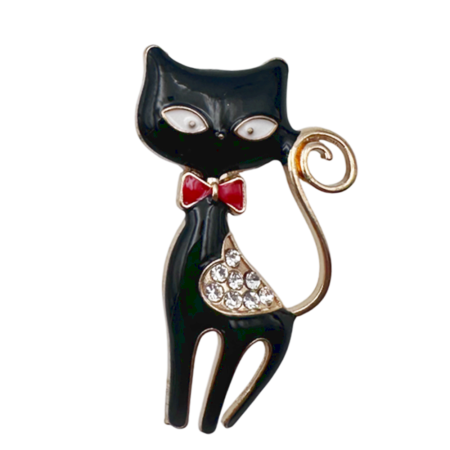 Brose & Pandantive - Broșă pisică neagra cu design minimalist KYRA