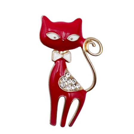 Brose & Pandantive - Broșă pisică rosie cu design minimalist KYRA