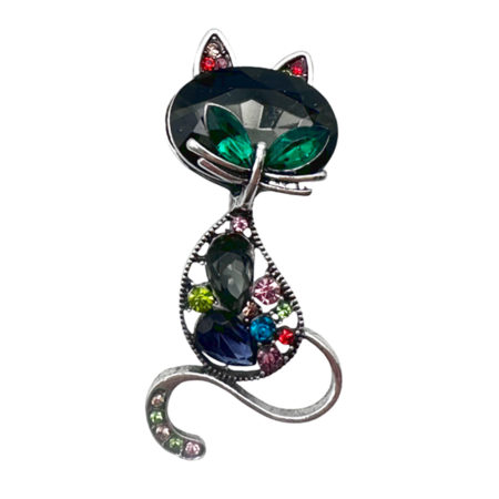 Brosa Pisica eleganta SHADOW cu pietre multicolore, 6.5 cm [2]