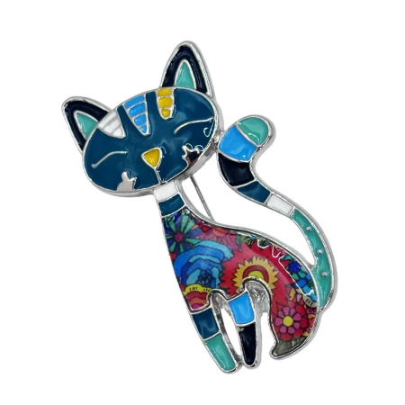 FASHION - Brosa cu Pisica multicolora TIMMY - metal argintiu