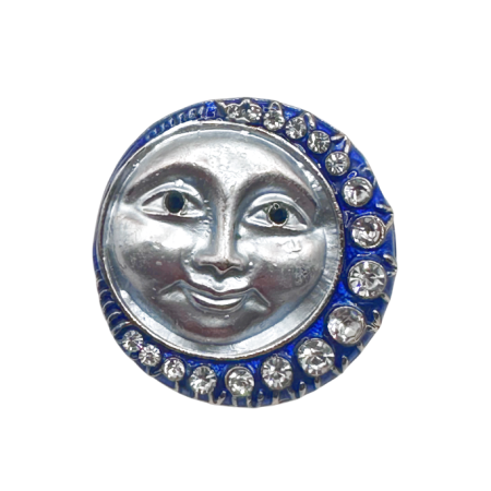 Brose & Pandantive - Broșă lună cu chip stilizat și cristale albastre