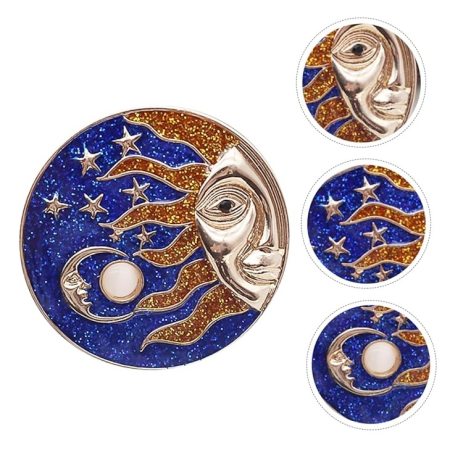 Brosa rotunda cu soare si luna - Albastru/ Auriu [1]