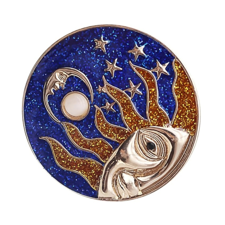 Brose - Brosa rotunda cu soare si luna - Albastru/ Auriu