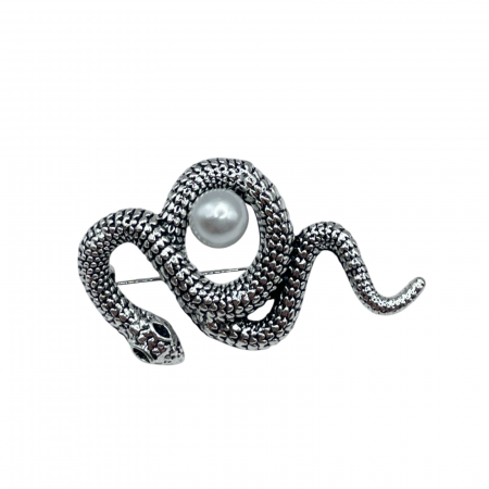 De Sezon - Brosa Sarpe cu perluta BINDY, Argintiu, 4cm